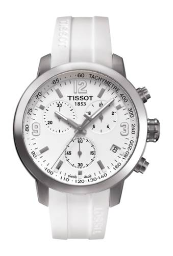 Ceasuri barbati tissot mens prc200 chronograph silicone strap watch 41mm white-silver