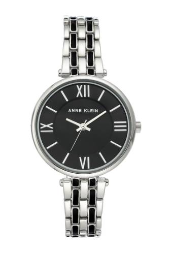Ceasuri femei ak anne klein womens silver-tone black enamel trend bracelet watch 34mm no color