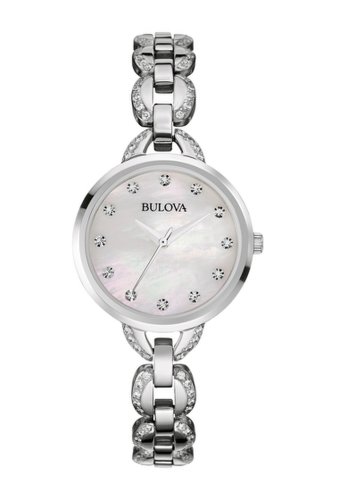 Ceasuri femei bulova womens swarovski crystal accented link bracelet watch 28mm silver-tone