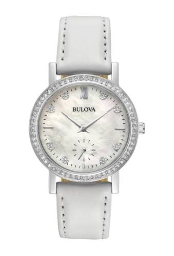 Ceasuri femei bulova womens swarovski crystal accented mother of pearl leather strap watch 32mm white