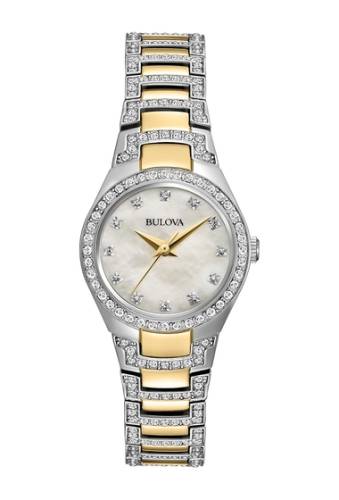 Ceasuri femei bulova womens swarovski crystal accented mother of pearl two-tone bracelet watch 245mm two-tone