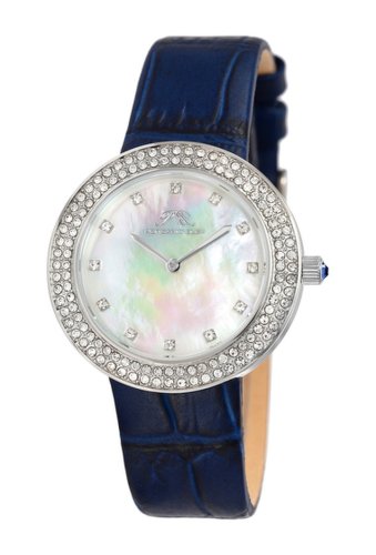 Ceasuri femei porsamo bleu womens larissa crystal leather strap watch 35mm silver-blue