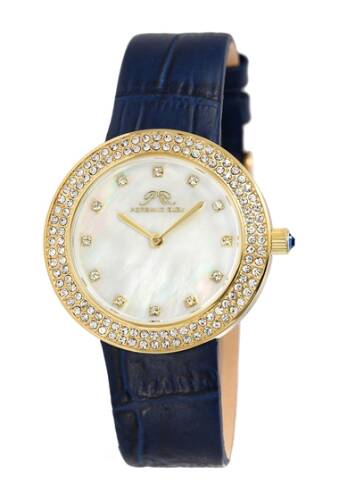 Ceasuri femei porsamo bleu womens larissa crystal mother of pearl croc embossed leather strap watch 35mm gold blue