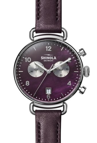 Ceasuri femei shinola womens canfield chronograph leather strap watch 38mm purple plum mop silver