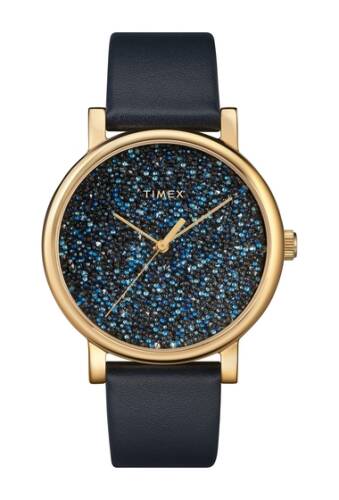 Ceasuri femei timex womens crystal opulence with swarovski crystals leather strap watch 38mm gold-blue-blue