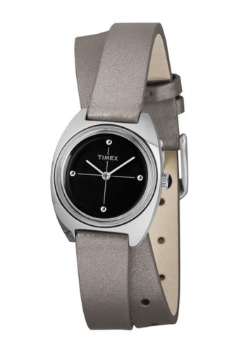 Ceasuri femei timex womens milano double-wrap leather strap watch 24mm silver-black-grey