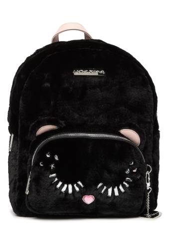 Genti femei betsey johnson fuzzy faux fur school backpack black