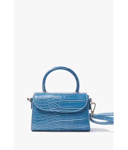 Genti femei forever21 faux croc leather crossbody bag blue