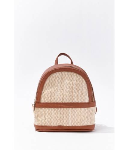 Genti femei forever21 faux leather straw mini backpack tan