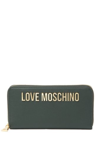 Genti femei love moschino logo embossed zip-around wallet dark green