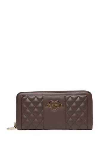 Genti femei love moschino quilted continental wallet taupe