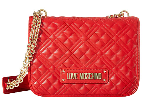 Genti femei love moschino quilted shoulder bag red