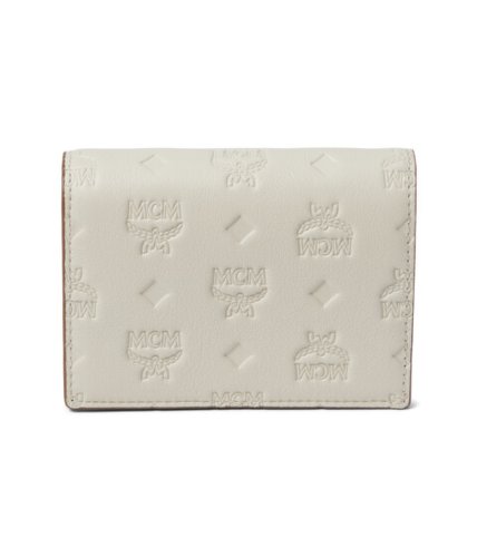 Genti femei mcm aren embroidered monogram leather small wallet mini oatmeal