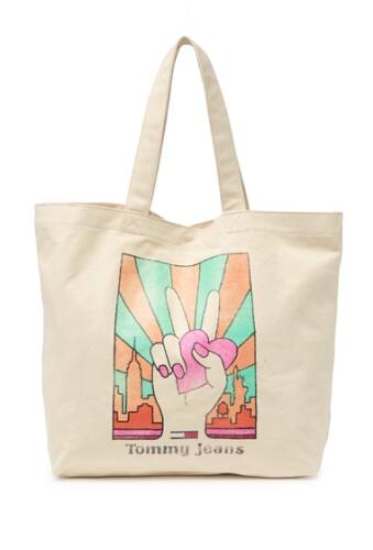 Genti femei tommy hilfiger tommy jeans love peace canvas tote natural