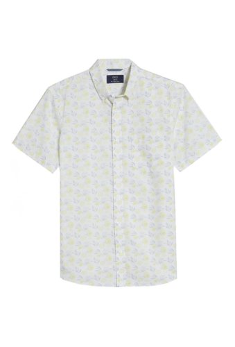Imbracaminte barbati 1901 slim fit lemon print short sleeve button-down shirt white yellow pale lemons