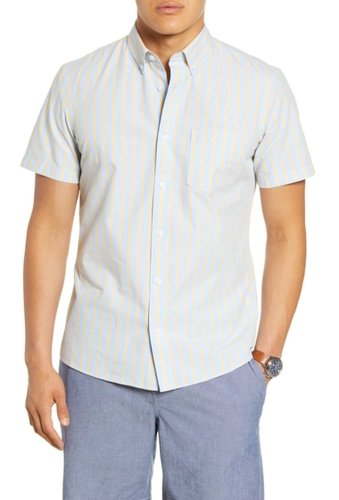 Imbracaminte barbati 1901 slim fit stripe short sleeve button-down shirt blue yellow heather stripe