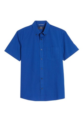 Imbracaminte barbati 1901 slim fit wave stripe short sleeve button-down shirt blue surf japan geo