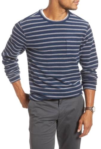 Imbracaminte barbati 1901 stripe long sleeveterry pocket t-shirt navy iris grey stripe