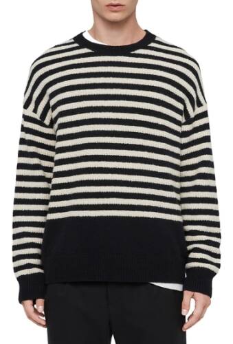 Imbracaminte barbati allsaints keet oversize stripe crewneck sweater ink navystone white