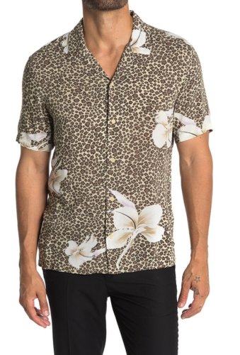 Imbracaminte barbati allsaints lily leopard short sleeve button front tailored shirt sand brown