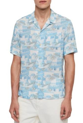 Imbracaminte barbati allsaints sayonara hawaiian short sleeve slim fit shirt aqua blue