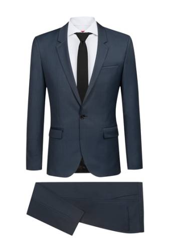 Imbracaminte barbati boss blue sharkskin single button notch lapel suit dark blue