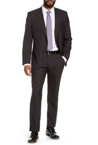 Imbracaminte barbati boss hugegenius trim fit windowpane wool suit dark brn
