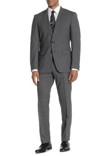 Imbracaminte barbati boss medium grey mini houndstooth two button notch lapel virgin wool slim fit suit med gy