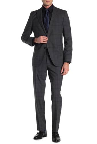 Imbracaminte barbati boss wool plain checkered two button notch lapel suit dark purple