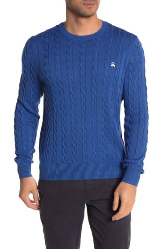 Imbracaminte barbati brooks brothers cable knit crew neck sweater galaxyblue