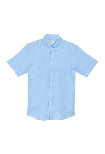 Imbracaminte barbati brooks brothers solid short sleeve regent fit linen shirt alaskan blue