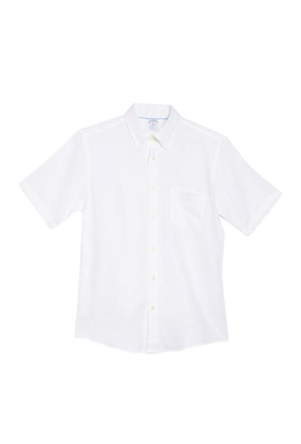 Imbracaminte barbati brooks brothers solid short sleeve regent fit linen shirt white