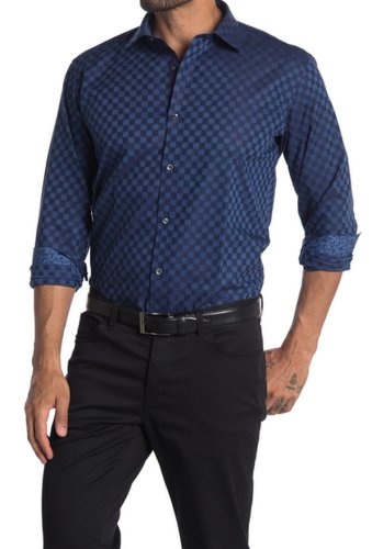 Imbracaminte barbati bugatchi checker print shaped fit shirt night blue