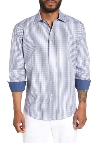 Imbracaminte barbati bugatchi grid print shaped fit shirt air blue