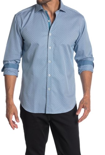 Imbracaminte barbati bugatchi micro print shaped fit shirt teal
