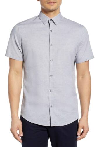 Imbracaminte barbati calibrate jacquard short sleeve button-up shirt black white micro jacquard