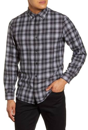 Imbracaminte barbati calibrate plaid button-down flannel shirt black jaspe herringbone plaid