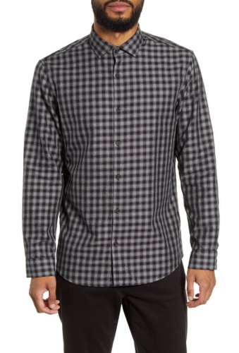 Imbracaminte barbati calibrate trim fit check flannel button-up shirt black jaspe check