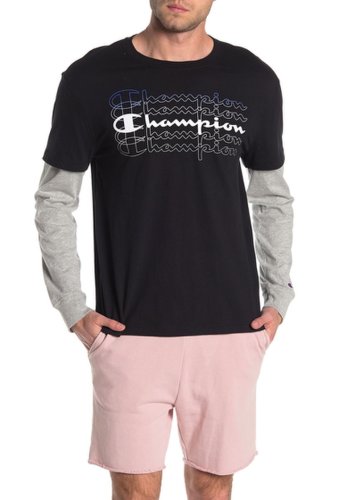 Imbracaminte barbati champion crew neck twofer t-shirt blackoxford