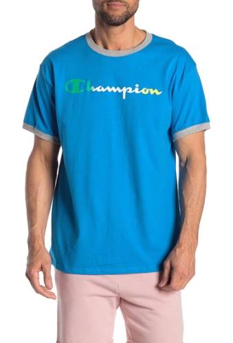 Imbracaminte barbati champion short sleeve graphic print t-shirt deep blue wateroxford grey ht