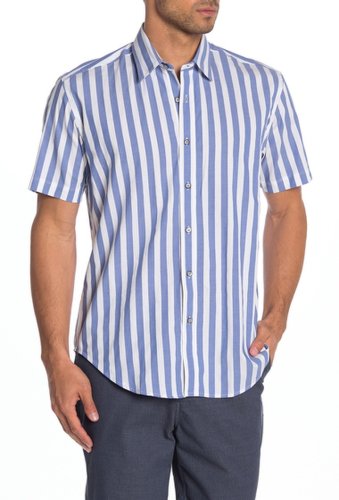 Imbracaminte barbati coastaoro beach boy stripe short sleeve regular fit shirt blue