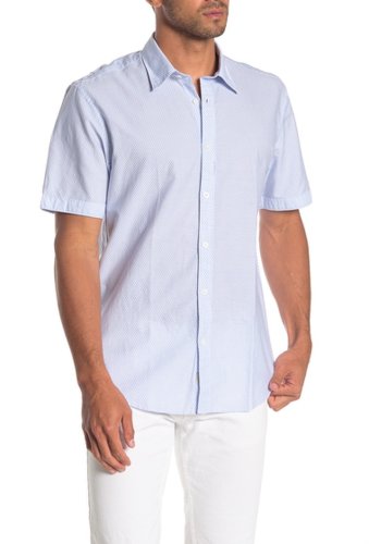 Imbracaminte barbati coastaoro short sleeve brady print regular fit woven shirt blue