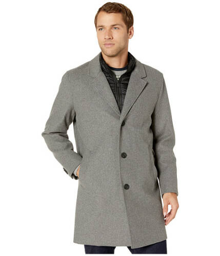 Imbracaminte barbati cole haan laminated wool buttoned coat w lapel collar light grey