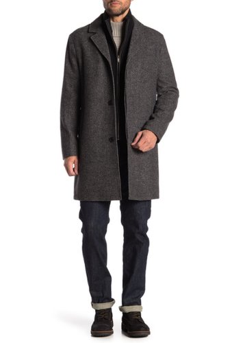 Imbracaminte barbati cole haan wool blend leather trim bib insert coat melange graphite