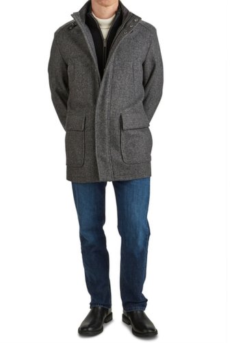 Imbracaminte barbati cole haan wool blend leather trim rib knit inset coat melange graphite