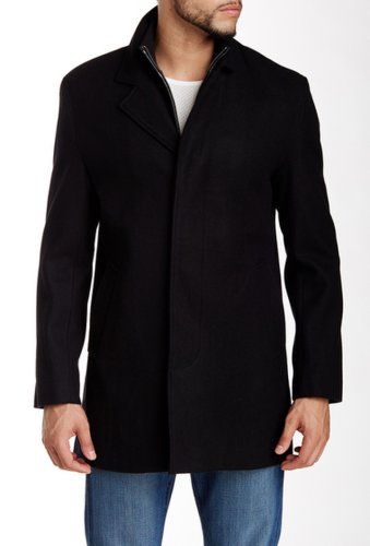 Imbracaminte barbati cole haan wool blend topcoat with inset knit bib black