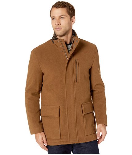 Imbracaminte barbati cole haan wool plush coat with faux fur inner collar camel
