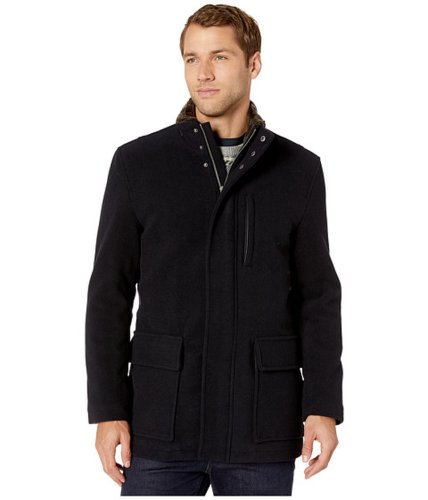 Imbracaminte barbati cole haan wool plush coat with faux fur inner collar navy