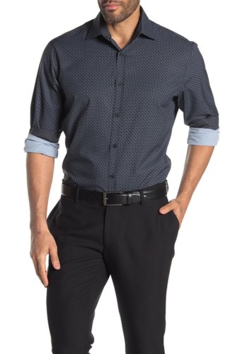 Imbracaminte barbati construct geometric long sleeve 4-way stretch slim fit shirt black