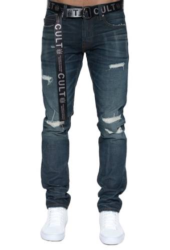 Imbracaminte barbati cult of individuality greaser belted distressed slim straight jeans payn